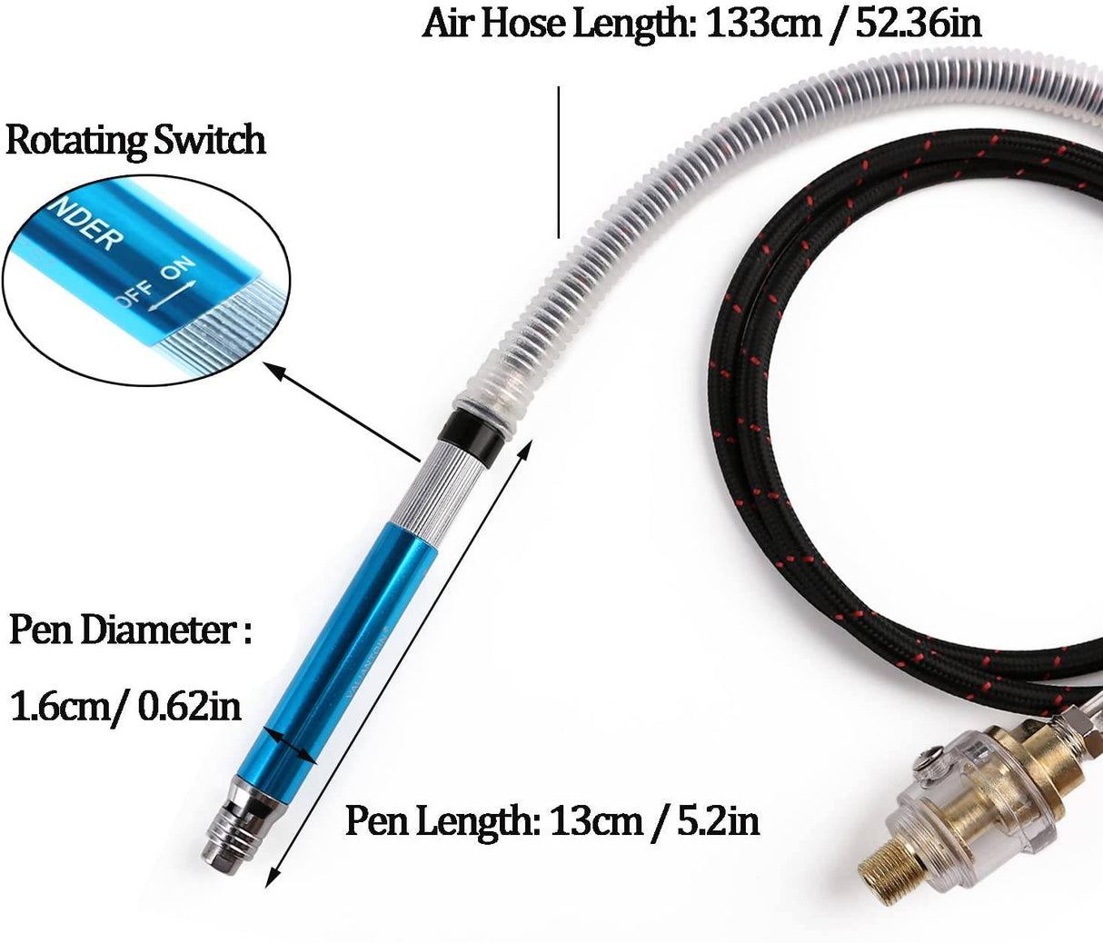 Valianto 1/8" (3 mm) Micro amoladora de aire, amoladora neumática tipo lápiz, velocidad libre de 58000 RPM - DIGVICE MX