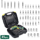 Destornillador inalámbrico, 45 piezas 6 N.m, destornillador eléctrico TECCPO 4 V, 9+1 engranajes de par, destornillador inalámbrico recargable con iones de litio de 2000 mAh, portabrocas hexagonal de 1/4 pulgadas, 2 LED, 2 posiciones ajustables - DIGVICE MX