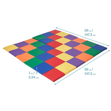 SoftZone Patchwork - Tapete de actividades de espuma para niños pequeños, 58 pulgadas, cuadrado, colorido, tapete para gatear y estar boca abajo, tapete acolchado para el piso del bebé, juego activo seguro para bebés, diseño plegable, varios colores - DIGVICE MX
