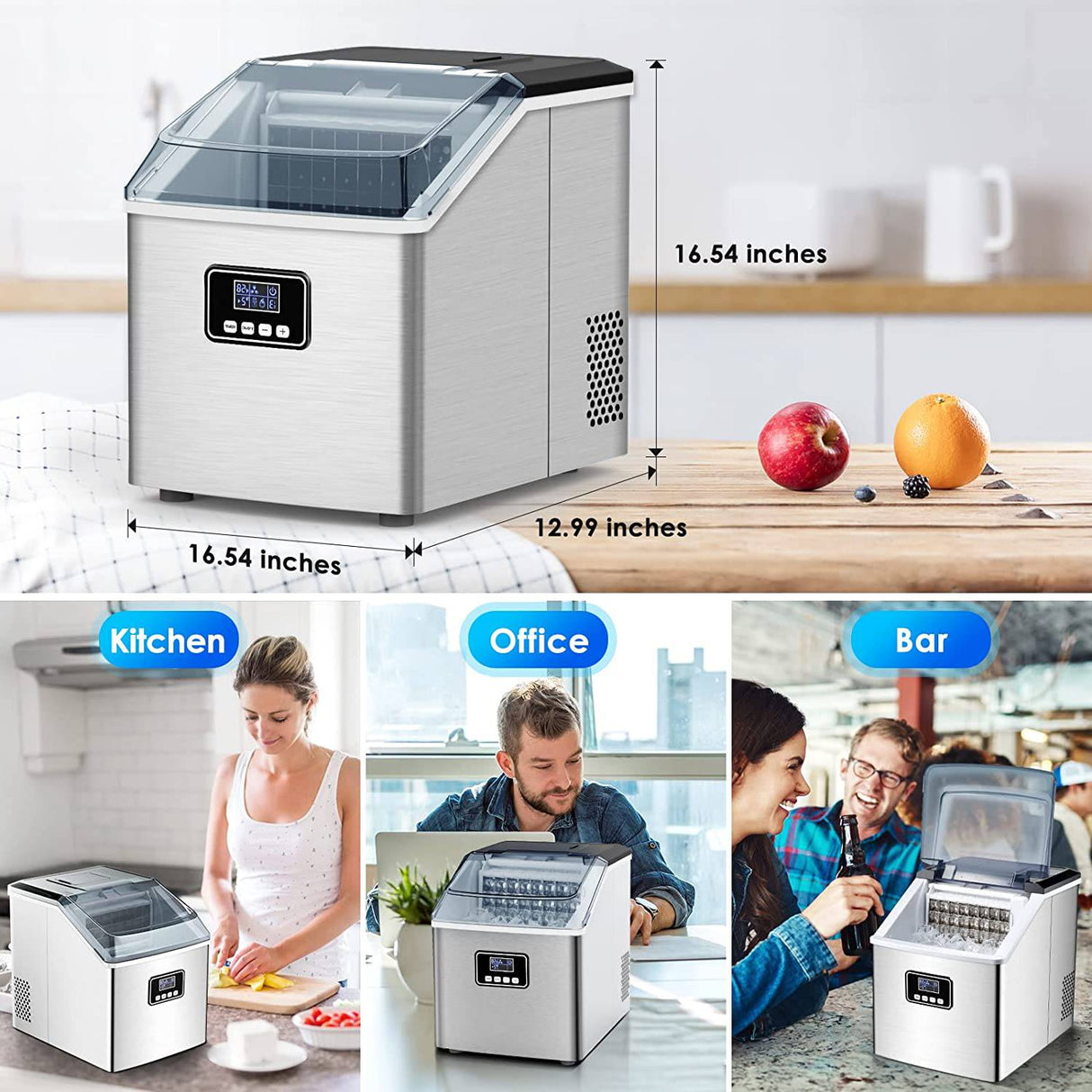 FREE VILLAGE - Encimera para hacer hielo: autolimpieza automática de 40 libras/24 horas, 24 cubitos de hielo en 13 minutos - DIGVICE MX
