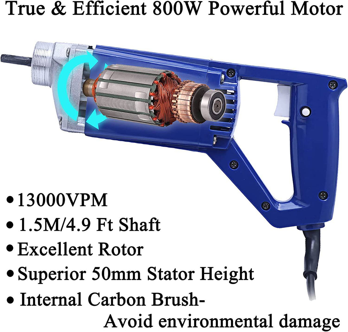 Bizoepro Portable 13000 RPM Concreto Vibrador 800W 3/4 HP Operado a Mano Eliminar Burbujas de Aire Portátil Construcción Vibrador - DIGVICE MX