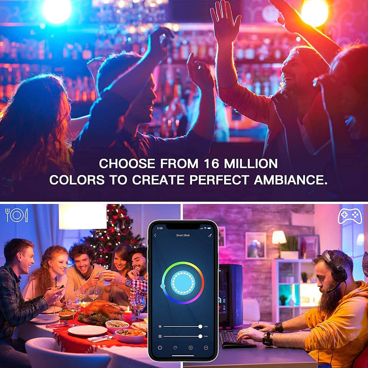 Treatlife Paquete de 4 bombillas inteligentes, 2,4 GHz sincronización de música que cambia de color, funciona con Alexa Google Home, A19 E26 bombilla LED regulable 9 W 800 lúmenes para decoración de fiestas, hogar inteligente, multicolor - DIGVICE MX