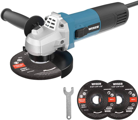 WESCO - Herramienta de amoladora angular de 6 amperios, 11000 RPM, amoladora angular de 4-1/2 pulgadas con mango auxiliar, llave inglesa, protección de seguridad para moler, cortar, 3 ruedas de molienda de metal - DIGVICE MX