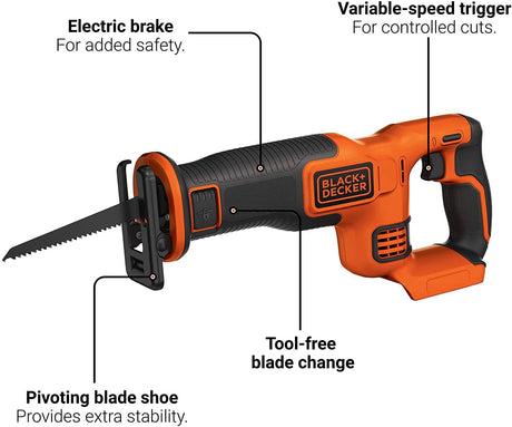 BLACK+DECKER 20V MAX* POWERCONNECT 7/8 pulg. Sierra alternativa inalámbrica (BDCR20B) - DIGVICE MX