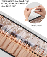 Relavel - Estuche para brochas de maquillaje Estuche para brochas de maquillaje, Estuche de cuero negro con bolsa transparente pequeña
