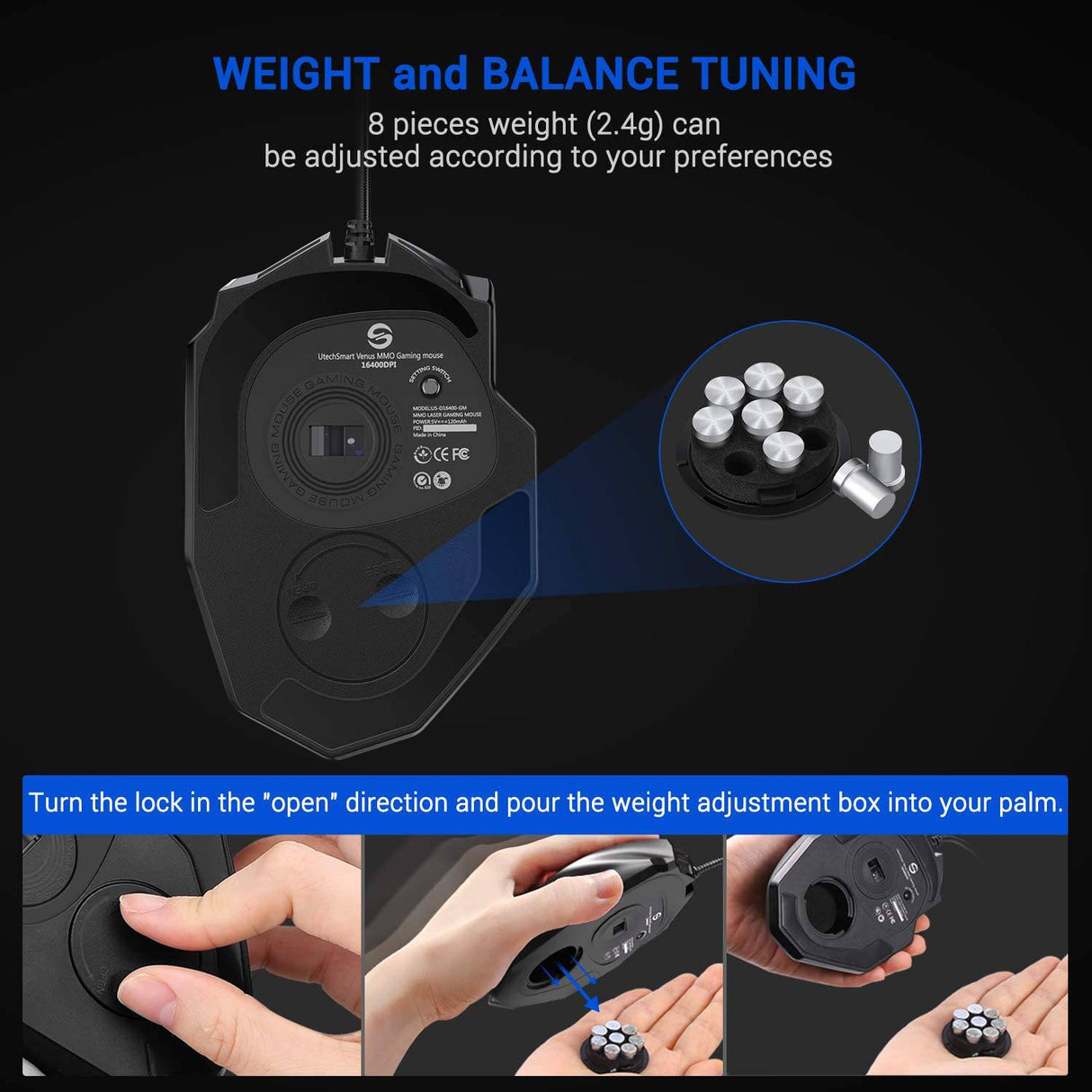 UtechSmart Venus Gaming Mouse RGB con cable, 16400 DPI Alta precisión láser programable MMO Computer Gaming Mouse