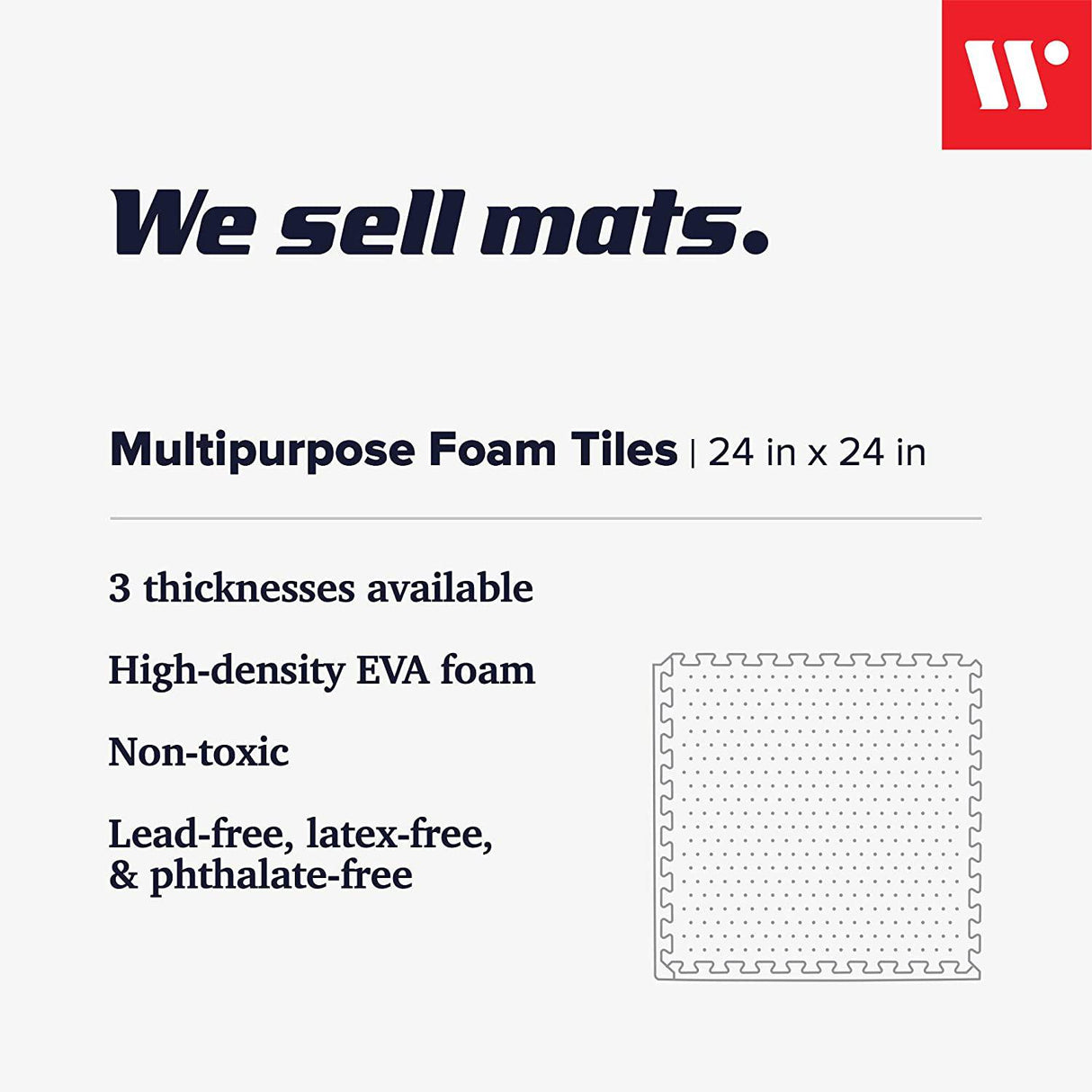 We Sell Mats - Tapetes ejercicio multiusos de 3/8 pulgadas de grosor con espuma EVA, azulejos entrelazados, antifatiga para el hogar o el gimnasio, 24 pulgadas x 24.     6 PZA