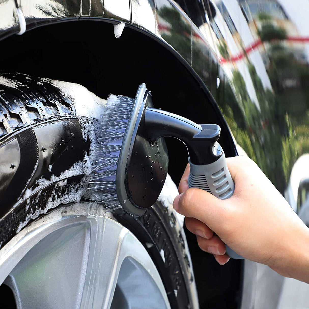 Mofeez - El kit de herramientas de limpieza de automóviles de 9 piezas incluye cepillo para llantas, cepillo para ruedas, esponja para guantes de lavado, toallas grandes de microfibra para gofres, escurridor para limpiar ventanas, plumero para suciedad
