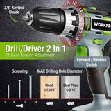 WORKPRO - Juego de taladro inalámbrico de 20 V, taladro y atornillador de impacto, con 2 baterías de 2 Ah y cargador rápido de 1 hora - DIGVICE MX