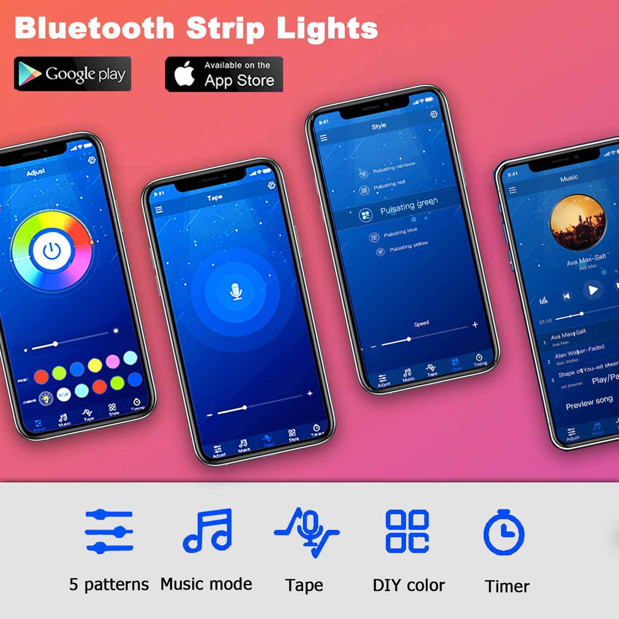 PHOPOLLO Tira de luces LED con Bluetooth de 65.6 pies, 5050 luces LED que cambian de color para dormitorio, decoración de cocina, control de aplicaciones y sincronización de música - DIGVICE MX