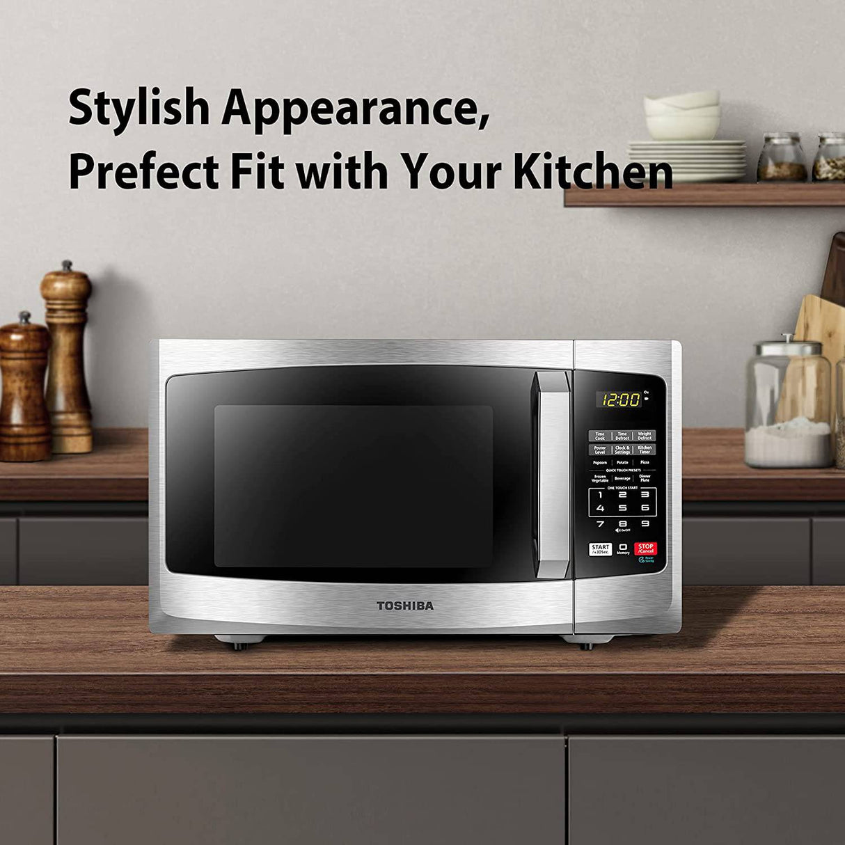 Toshiba - Horno de microondas EM925A5A-SS con modo ECO de encendido/apagado de sonido e iluminación LED, 0.9 Cu. pies/900 W, acero inoxidable - DIGVICE MX