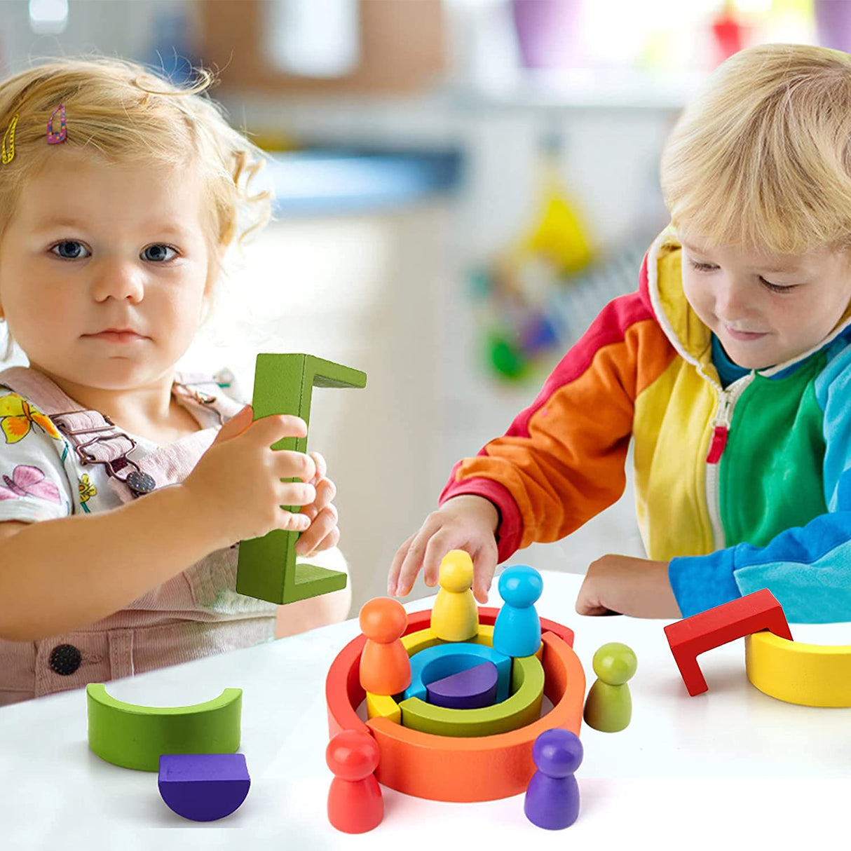 Tiluza - Montessori Juguetes Bloques de madera, apilamiento de construcción para niños pequeños - B09ZQRBRGL