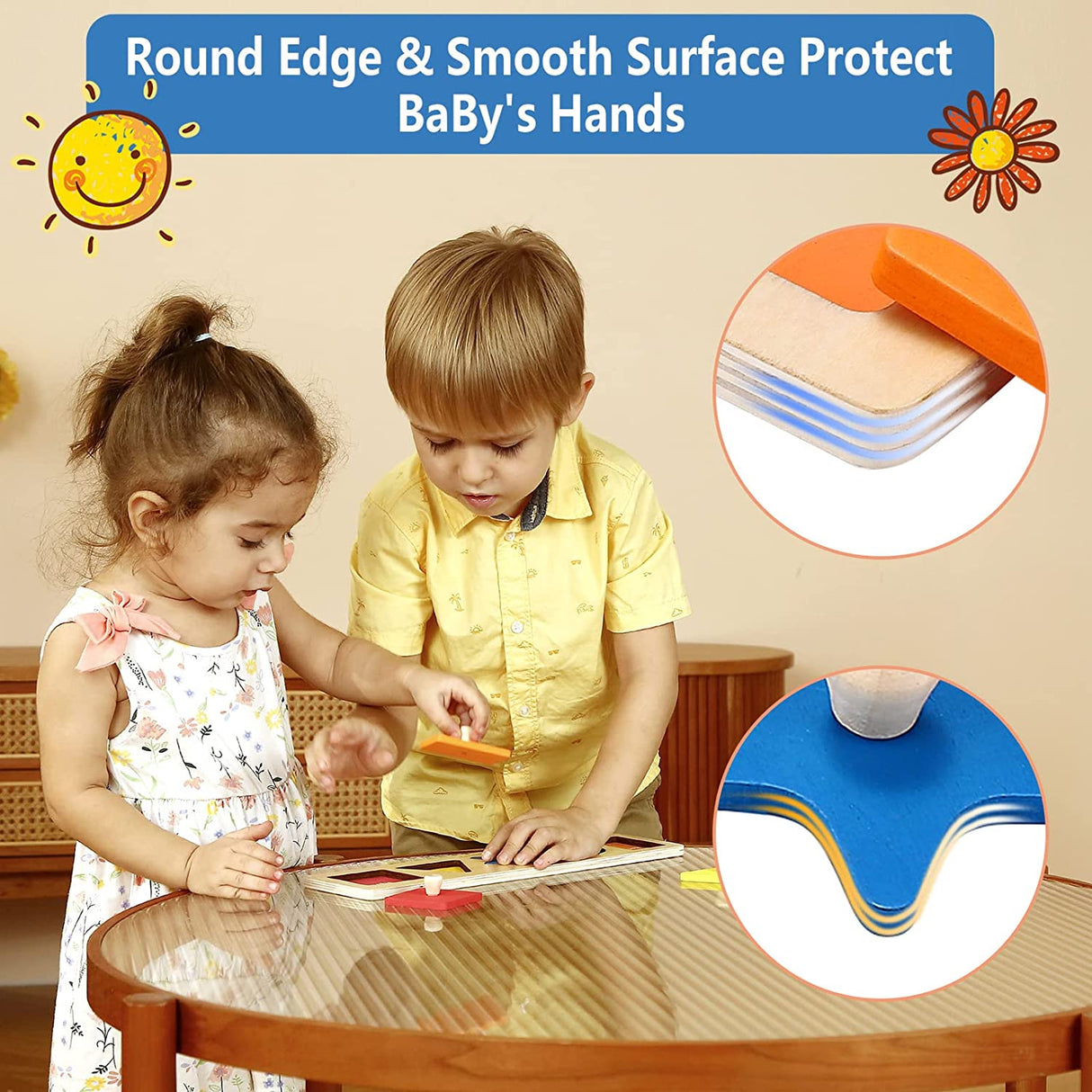 QODOFLR First Shapes - Rompecabezas de madera con perilla gigante para bebés y niños pequeños - B0BCFSRQK9