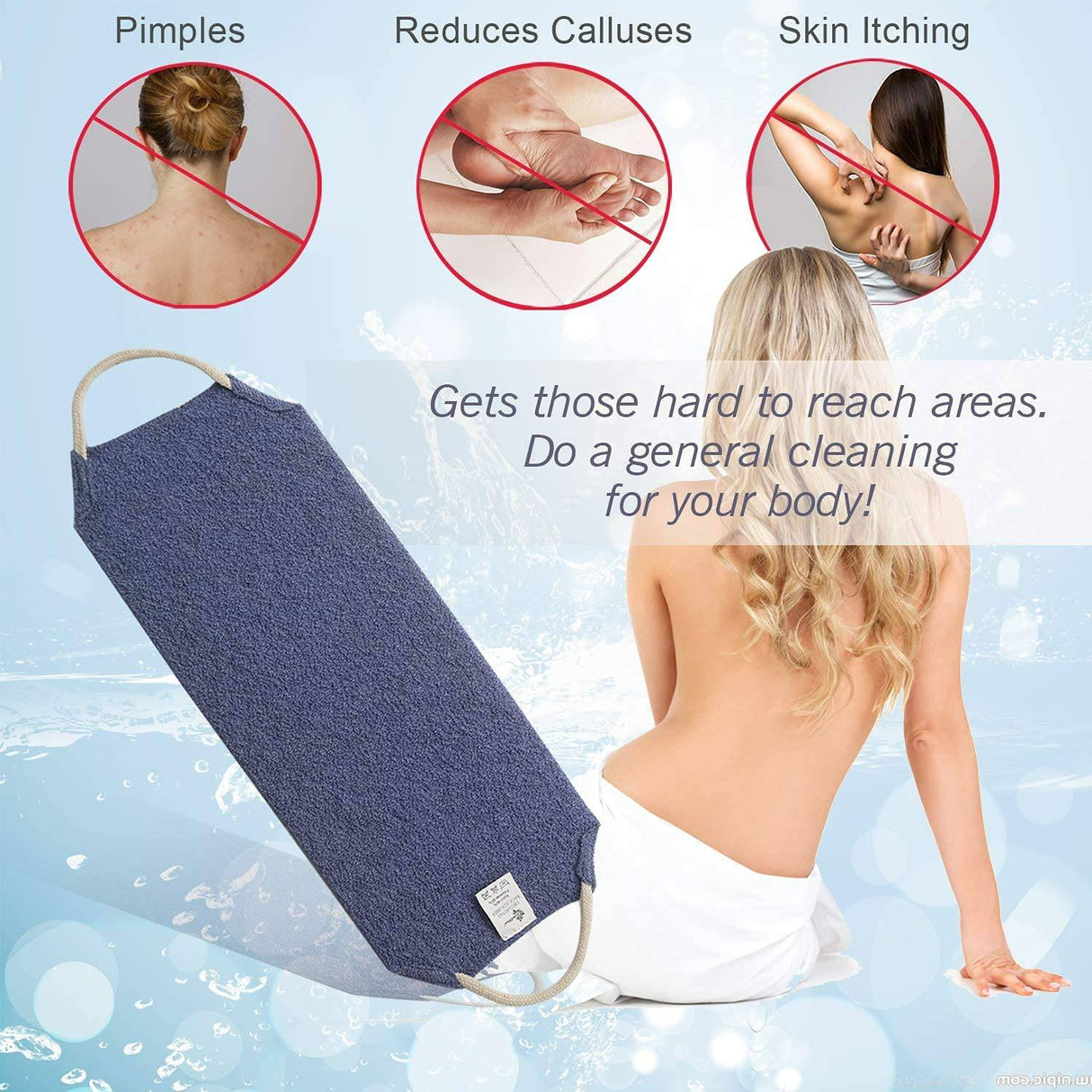 Evridwear - Exfoliante de espalda con asas de dos lados para ducha corporal, limpieza profunda, masajes de piel, vigorizante circulación sanguínea, hombres y mujeres, talla única (paquete de 2 azules)