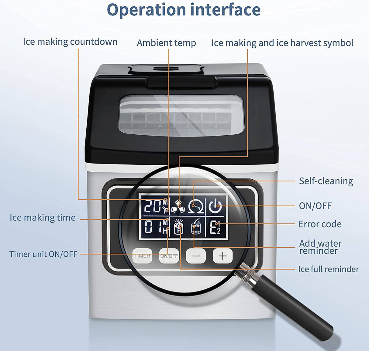 CROWNFUL - Máquina para hacer hielo, encimera, 40 libras/24 horas, 24 cubitos de hielo transparentes en 13 minutos, autolimpieza automática, pantalla LCD, portátil compacta con cuchara y cesta - DIGVICE MX