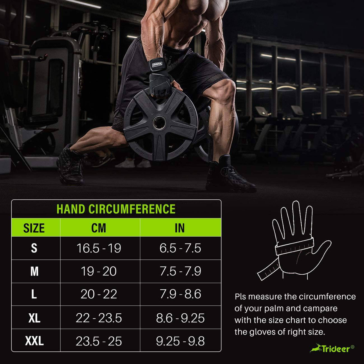 Trideer Guantes de Entrenamiento Acolchados para Hombres - Guantes de Levantamiento de Pesas para Gimnasio con Muñequera, Protección Completa para la Palma y Empuñaduras Extra