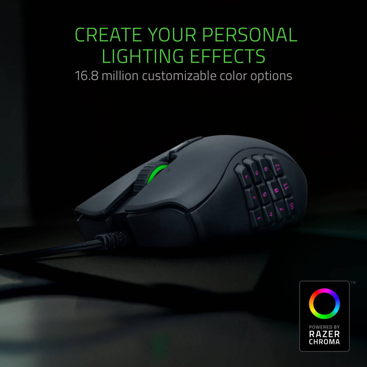 Razer Naga Trinity - Ratón para juegos: Sensor óptico de 16,000 DPI - Iluminación Chroma RGB - Placa lateral intercambiable con configuraciones de 2, 7, 12 botones - Interruptores mecánicos