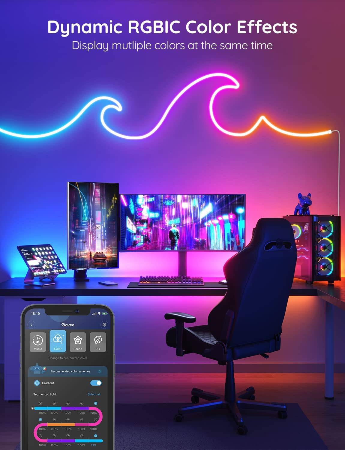 Govee Neon Rope Light, RGBIC Rope Lights con sincronización de música, diseño de bricolaje, funciona con Alexa, Google Assistant, 10 pies (no compatible con 5G WiFi) - DIGVICE MX