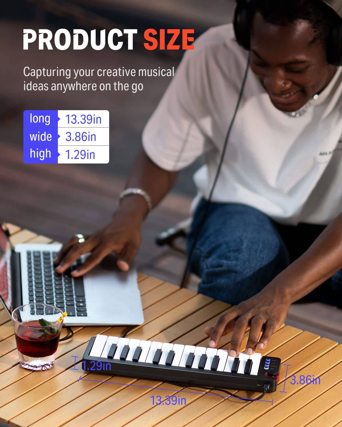 Donner - Controlador de teclado MIDI USB de 25 teclas, Donner N-25 con teclas sensibles a la velocidad y balancín iluminado para iPhone, iPad, Mac y PC, teclado MIDI portátil pequeño