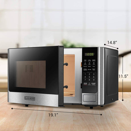 BLACK+DECKER Horno de microondas digital con puerta de botón giratorio, bloqueo de seguridad para niños, acero inoxidable, 0.9 pies cúbicos - DIGVICE MX
