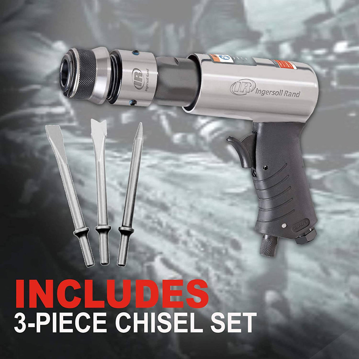 Ingersoll Rand 114GQC Martillo neumático - Juego de cinceles de 3 piezas con punzón cónico, cortador de paneles, cincel plano, carrera de 2-5/8 pulgadas, 3500 BPM, liviano, compacto, gris - DIGVICE MX