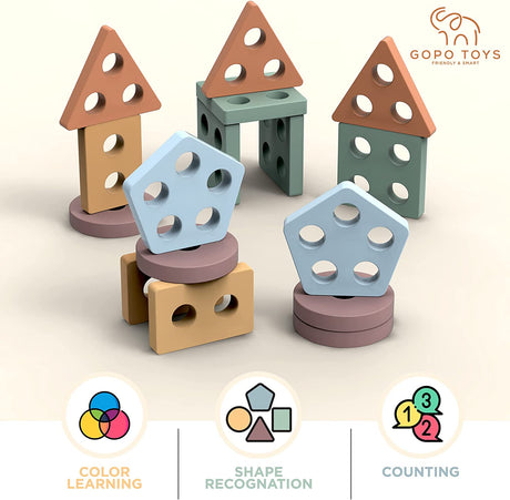 GOPO TOYS Juguetes Montessori Juguetes de clasificación y apilamiento de madera para niños - B09HN4SW88