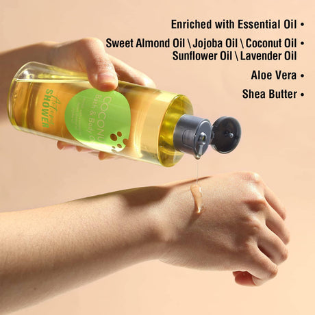 Autumn Shower - Aceite corporal de ducha con aceite de almendras dulces, aceite de jojoba y manteca de karité, aceites de ducha de lavanda y coco para mujeres piel seca, set de regalo para el baño y el cuerpo del día del padre 17.6 fl oz (paquete de 2)