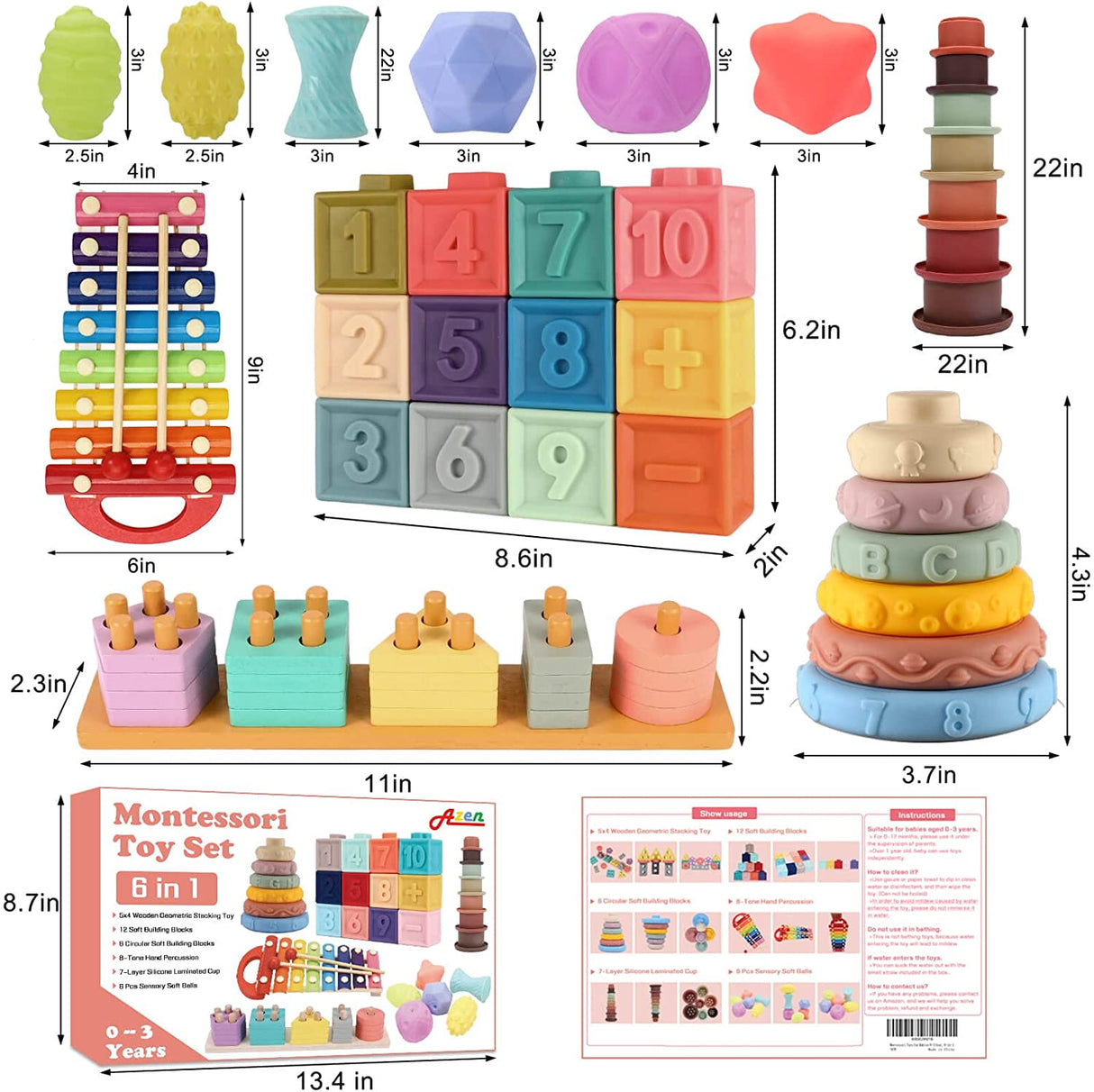 AZEN juguetes educativos de aprendizaje, juguetes Montessori, para bebés de 0 a 3 años - B0BHNSVVDN