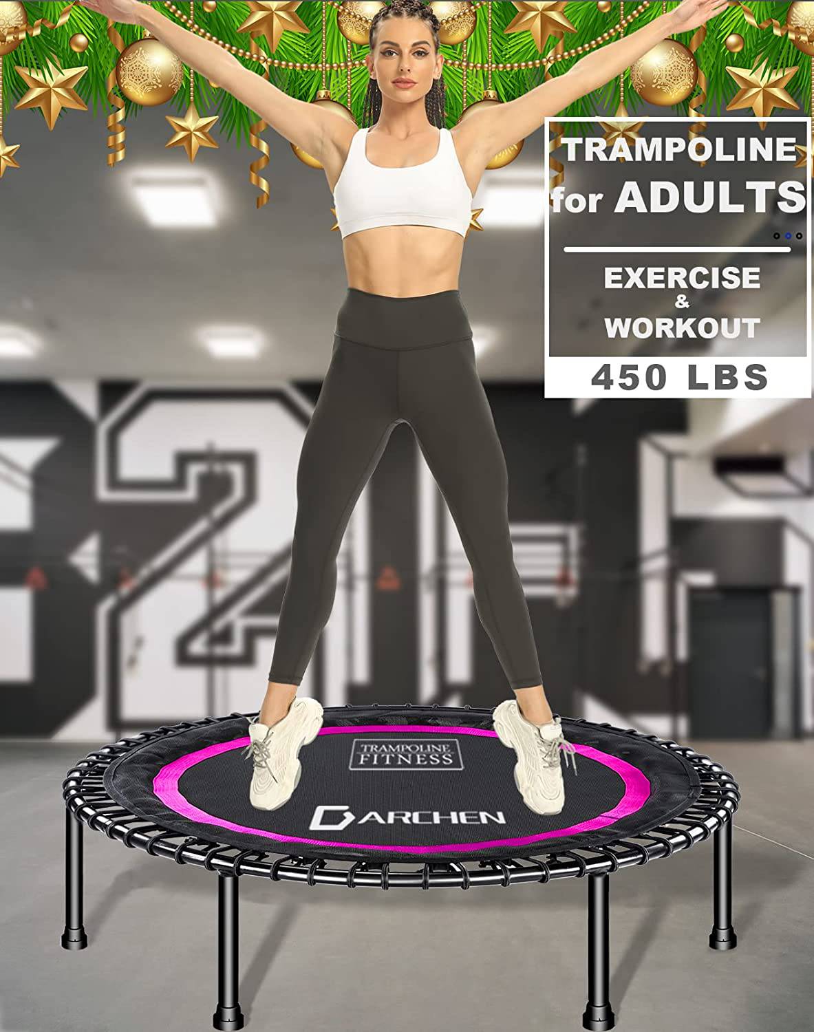 Darchen Mini trampolín de 450 libras para adultos, trampolín de ejercicio de rebote pequeño para interiores para entrenamiento físico para un rebote silencioso y acolchado de forma segura, [40 pulgadas]