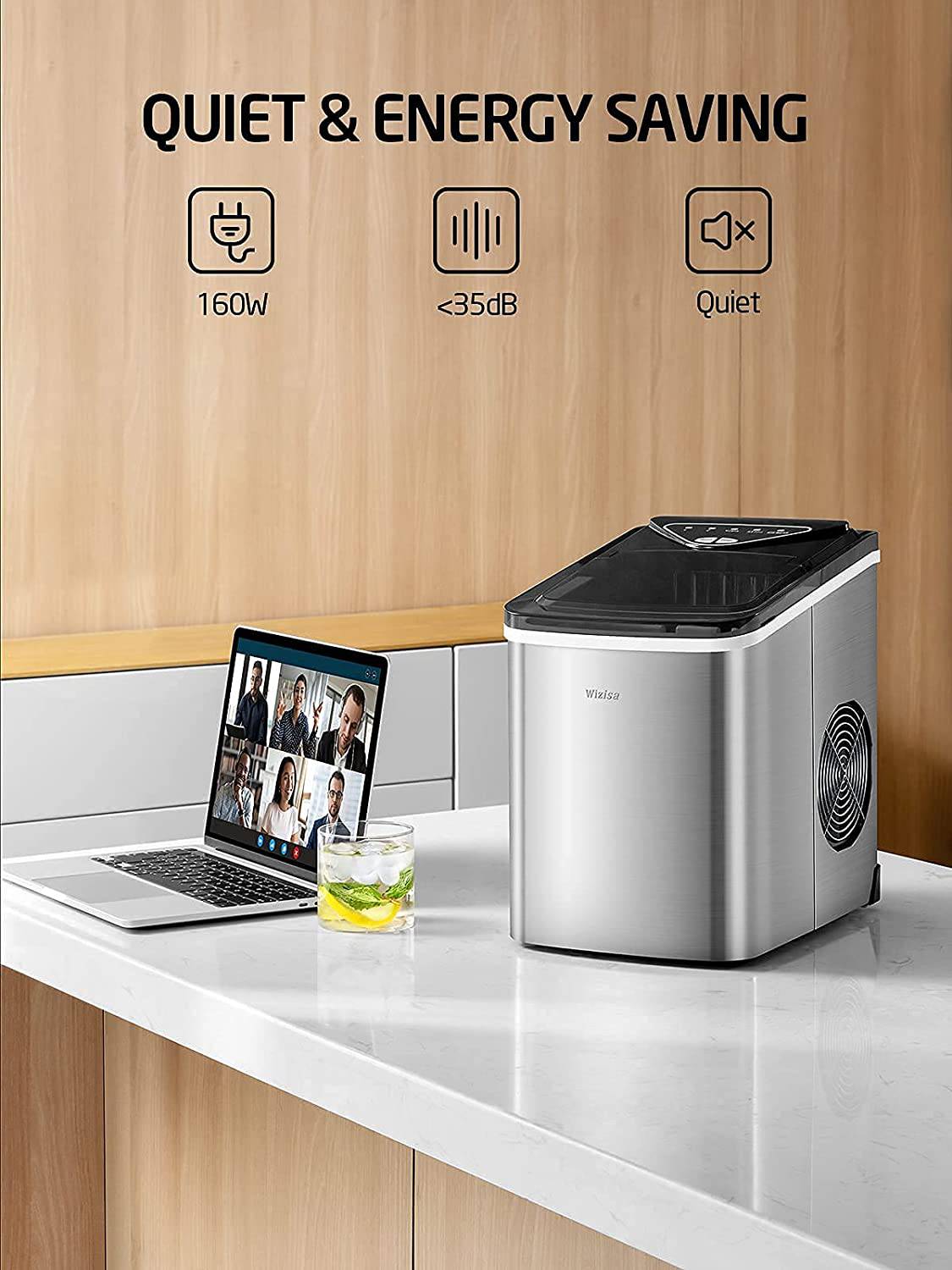 WIZISA - Máquina para hacer hielo para encimera, 9 cubitos de hielo de bala listos en 6 minutos, 26 libras en 24 horas, máquina portátil para hacer hielo autolimpiante, 2 tamaños de hielo en forma de bala para el hogar, cocina, oficina, bar, fiesta - DIGVICE MX