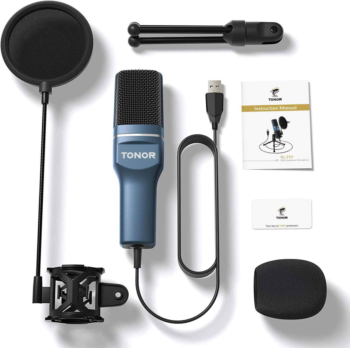 TONOR Micrófono USB, condensador cardioide para computadora, micrófono para juegos de PC con soporte de trípode y filtro pop para transmisión, podcasting, grabación de voz, compatible con computadora portátil de escritorio con Windows, TC-777