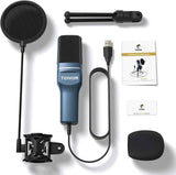 TONOR Micrófono USB, condensador cardioide para computadora, micrófono para juegos de PC con soporte de trípode y filtro pop para transmisión, podcasting, grabación de voz, compatible con computadora portátil de escritorio con Windows, TC-777