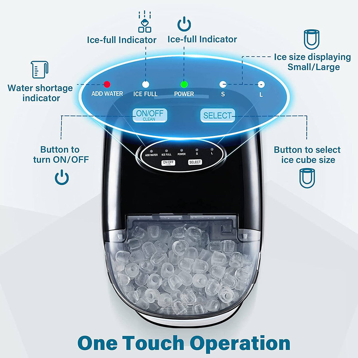 FREE VILLAGE - Máquina para hacer hielo para encimera, función de autolimpieza, portátil de 26 libras/24 horas, 9 hielo listo en 6 minutos, compacta con cuchara para hielo y cesta - DIGVICE MX