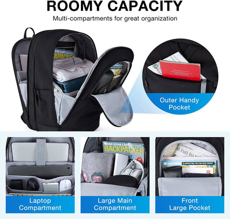 BAGSMART  - Mochila para computadora portátil para hombres y mujeres Mochilas de viaje expandibles para computadora de 17.3 pulgadas con puerto de carga resistente al agua