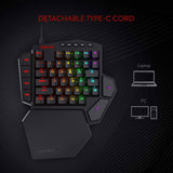 Redragon K585 DITI Teclado mecánico para juegos RGB con una sola mano, teclado para juegos profesional tipo C con 7 teclas macro integradas, reposamuñecas desmontable, 42 teclas (interruptor negro-azul)