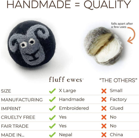 Fluff Ewes Bolas de secadora de lana reutilizables hechas a mano de Nueva Zelanda para la colada, alternativa antiestática al suavizante de tela líquido, bolas de secadora de plástico o hojas de secadora, juego de 6 unidades - DIGVICE MX