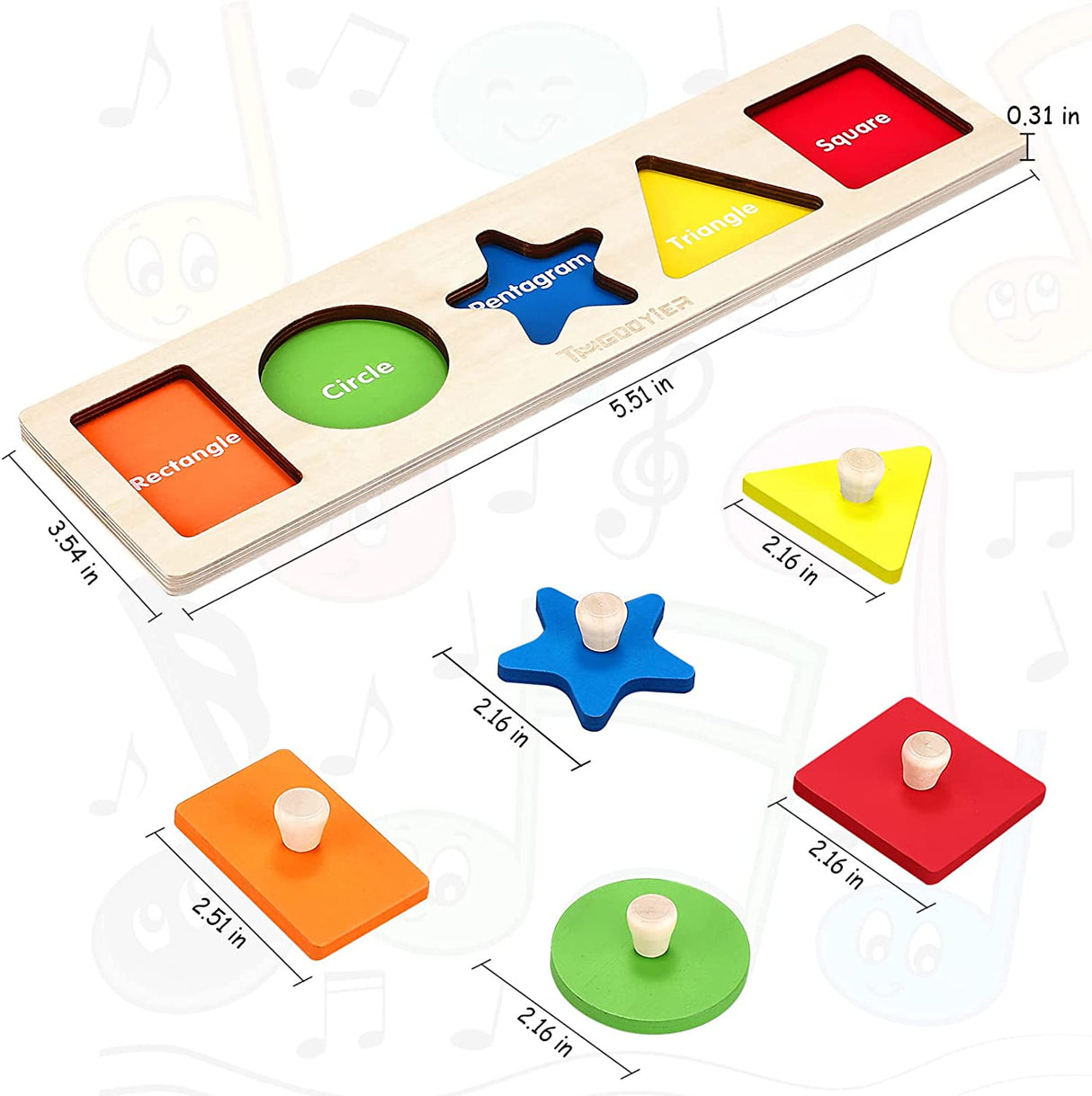 QODOFLR First Shapes - Rompecabezas de madera con perilla gigante para bebés y niños pequeños - B0BCFSRQK9