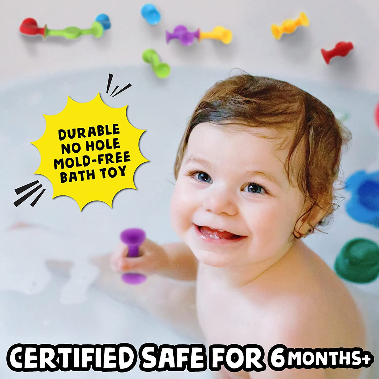 BUNMO Juguetes de baño de succión texturizados 10 piezas | Conectar, Construir, Crear - B09W8ZRSHR