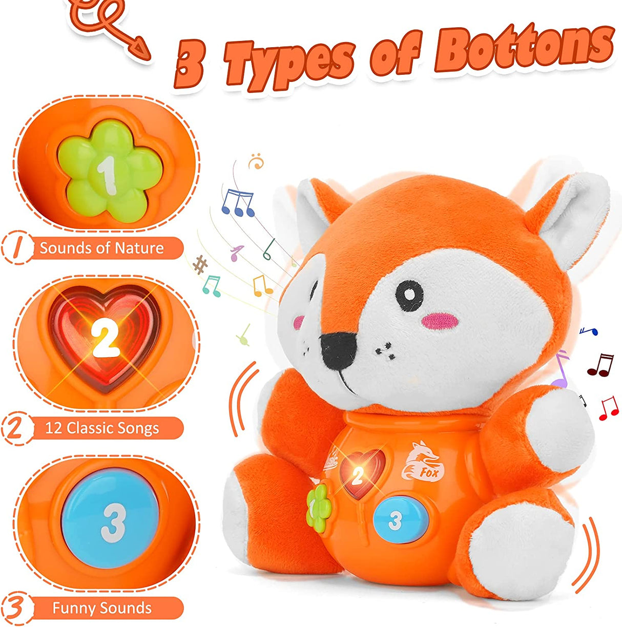 Daboot - Juguete musical para bebés, lindos juguetes de zorro para bebés - B091N8YRNF