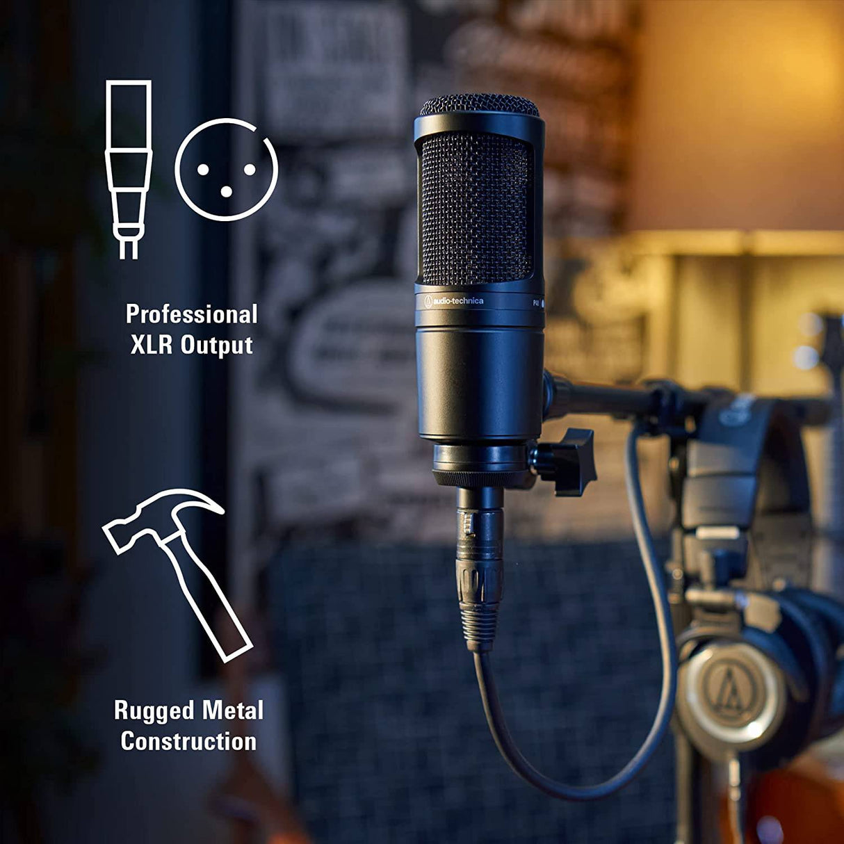 Audio-Technica AT2020  Micrófono XLR de estudio de condensador cardioide, ideal para aplicaciones de estudio de proyectos/casa