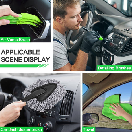 Lezcufer Car Interior Detailing Kit con herramienta de limpieza de parabrisas, Car Detailing Brush Kit, Car Duster Interior Kit,