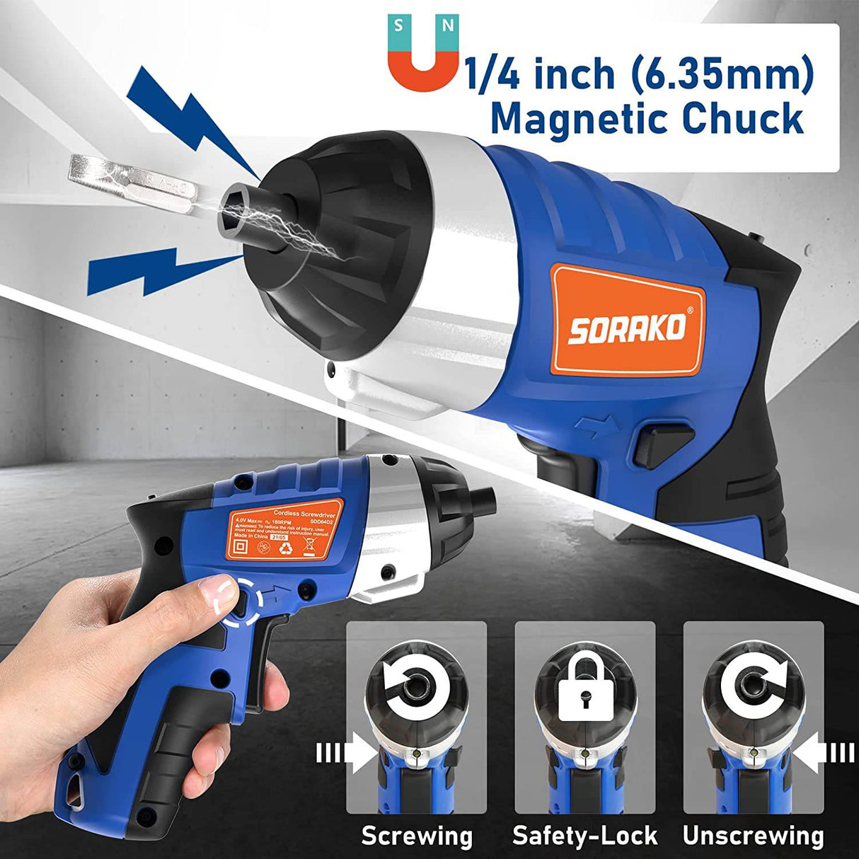 SORAKO Destornillador eléctrico 4V Max, Destornillador inalámbrico 6 Nm, Destornillador eléctrico recargable con luz LED, Pistola atornilladora con 30 PCS Accesorios - DIGVICE MX