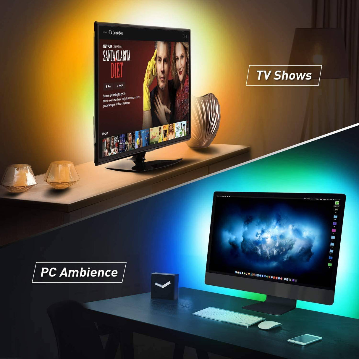 Nexillumi Tira de luces LED de 6.56 pies para TV LED de retroiluminación para TV de 24 a 60 pulgadas, tira de LED RGB alimentada por USB, control de aplicaciones, sincronización con música, iluminación polarizada, 5050 RGB para espejo, PC, Android iOS - DIGVICE MX