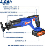 Sierra de sable SORAKO 20 V máx., con batería de 4,0 Ah y cargador, velocidad variable de 0-3000 SPM, con 2 cuchillas para corte de madera y metal - DIGVICE MX