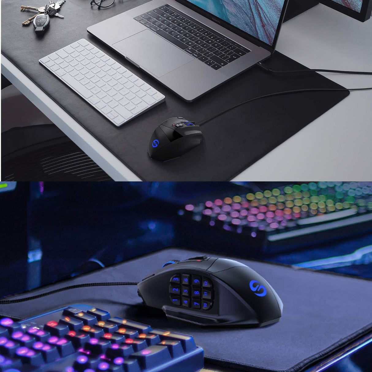 UtechSmart Venus Gaming Mouse RGB con cable, 16400 DPI Alta precisión láser programable MMO Computer Gaming Mouse