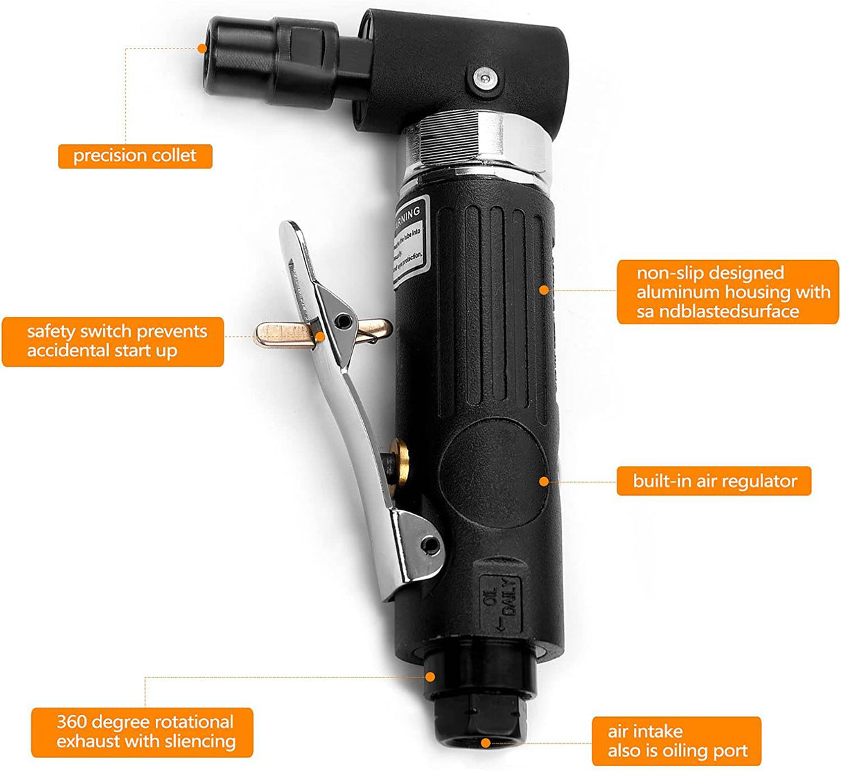 YON.SOU. Amoladora de troquel de aire - 1/4", ángulo recto, 20 000 RPM, potencia neumática, bloqueo de seguridad, 90 grados, mini, amoladora de troquel en ángulo para moler, pulir, cortar y más - DIGVICE MX