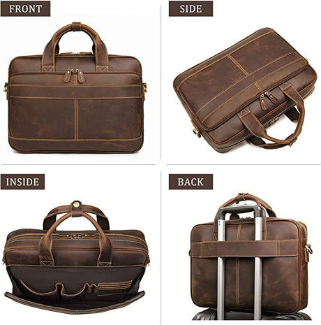 Augus  - Bolso de mensajero de cuero para hombres Mochila de viaje vintage Maletín para computadora portátil de 17 pulgadas Bolsos de hombro