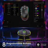 Cackbird Ratón para juegos RGB con cable, ratón para juegos de PC con 8 botones programables, retroiluminación Chroma RGB, 7200 DPI ajustable, empuñaduras laterales de goma, memoria integrada, ratón ergonómico USB