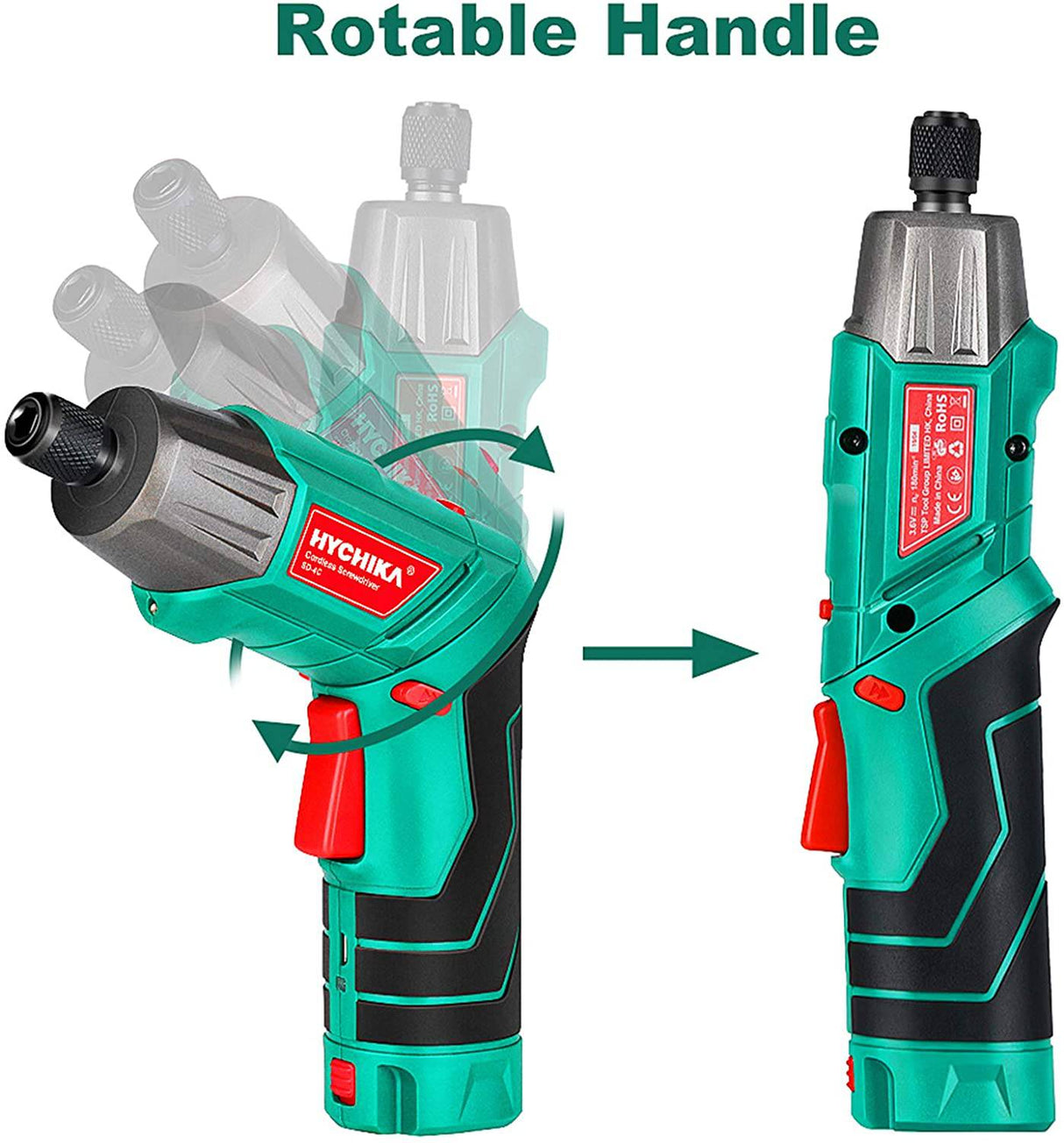 Destornillador inalámbrico 6 N.m, HYCHIKA 4V 2.0Ah Destornillador eléctrico Recargable Pistola y juego de puntas, LED frontal y linterna trasera, Llave de trinquete, Carga de CC con cable USB, 36 piezas Accesorios - DIGVICE MX