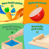 LACCHOUFEE - Kit de juego de madera 5 en 1 Juguete Montessori - Caja de permanencia de objetos, Caja de monedas, Cosecha de zanahorias, Captura de gusanos, Clasificador de formas - B0B1MMTKTK